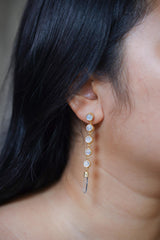 Round Blue Moonstone & Raw Clear Quartz Earrings Sand Textured Sterling Silver 18K Gold Plated 3 Micron Cancer Zodiac Spiritual Jewelry Gift