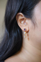 Amethyst & Moonstone Earrings with Sand Textured Sterling Silver Stud, 18K Gold Plated 3 Micron, Intuition and Chakra Healing, Unique Gift