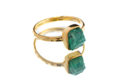 Raw Australian Emerald Ring, Gold Plated Sterling Silver, Hammered Band, US Size 5