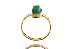 Raw Australian Emerald Ring, Gold Plated Sterling Silver, Hammered Band, US Size 5