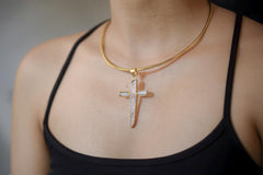 Pink Kunzite Cross Pendant, Aquamarine, 925 Silver With 18k Gold Plated, Spiritual Jewelry, Organic Texture, Heart Healing, Unique Gift