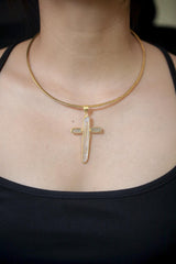 Pink Kunzite Cross Pendant, Aquamarine, 925 Silver With 18k Gold Plated, Spiritual Jewelry, Organic Texture, Heart Healing, Unique Gift