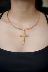 Pink Kunzite Cross Pendant, Aquamarine, 925 Silver With 18k Gold Plated, Spiritual Jewelry, Organic Texture, Heart Healing, Unique Gift