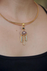 Ruby Aquamarine Quartz Dreamcatcher Pendant, Petroleum Quartz Talisman, 18k Gold Over 925 Silver, Heart & Throat Chakra Healing Gift