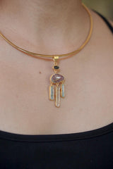 Ruby Aquamarine Quartz Dreamcatcher Pendant, Petroleum Quartz Talisman, 18k Gold Over 925 Silver, Heart & Throat Chakra Healing Gift