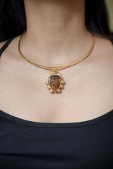 Brown Dravite Tourmaline & Blue Moonstone Pendant, 925 Silver 18k Gold Plated, Organic Texture, Chakra Healing, Christmas Gift Jewelry