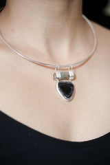 Aquamarine Watermelon Tourmaline Pendant, 925 Silver, Raw Crystal Jewelry, Shield Pendant, Double Bail, High Shine, Boho Gemstone Gift