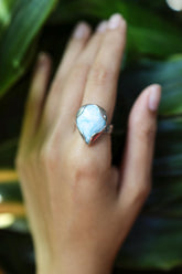 Larimar Ring 925 Sterling Silver Adjustable Teardrop Blue Stone Throat Chakra Pisces Leo Ocean Jewelry Gift