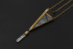 Brass Triangle Quartz Crystal Ornament - Geometric Boho Decor