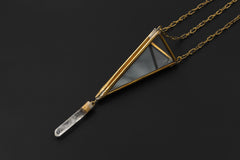 Clear Quartz Hanging Decoration Brass Glass Triangle Prism Crystal Window Ornament Crown Chakra Sacred Space Gift