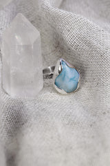 Larimar Adjustable Ring Sterling Silver Teardrop Unisex Size 5-10 Caribbean Gemstone Jewelry Calming Stone Throat Chakra Healing