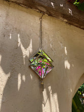 Quartz Reliquary Hanging Decoration, Geometric Mirror Brass Ornament, Raw Crystal Point, Sacred Home Decor, Boho Wall Hanging