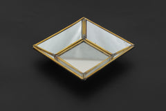 Brass Mirror Geometric Tray Handmade Reflective Pyramid Jewelry Display Tray Candle Holder Keepsake Decor Gift