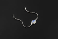 High Grade Blue Moonstone Sterling Silver Bracelet, 925 Byzantine Chain, Adjustable, Healing Crystal Jewelry, Gift for Her