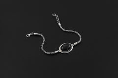 Black Onyx Cabochon Bracelet 925 Silver Byzantine Chain Jewelry Grounding Root Chakra Talisman Handmade Gift