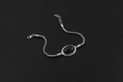 Black Onyx Sterling Silver Bracelet, Byzantine Chain, Adjustable