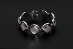 Mother of Pearl Bracelet 925 Silver Diamond Set Shell Cabochon Jewelry Ocean Talisman Heart Chakra Handmade Gift