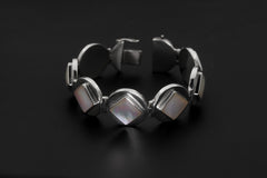 Mother of Pearl Bracelet Geometric 925 Sterling Silver, Ocean Energy Jewelry, Heart Chakra Healing Gift, Handmade Crystal Bracelet