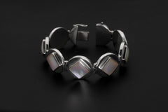 Geometric Mother of Pearl Bracelet, 925 Sterling Silver, Handmade