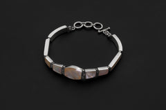 Ocean Energy Mother of Pearl Bracelet, 925 Sterling Silver Adjustable, Moonlight Shell Jewelry Gift, Heart Chakra Healing