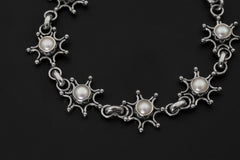 Freshwater Pearl Bracelet 925 Sterling Silver Starburst Design, Handmade Adjustable Chain Jewelry, Healing Crystal Gift for Her