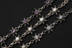 AAA Blue Moonstone Bracelet 925 Sterling Silver Star Setting Adjustable Cabochon Gemstone Third Eye Jewelry