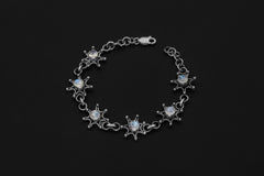 AAA Blue Moonstone 925 Sterling Silver Bracelet, Adjustable Starburst Design