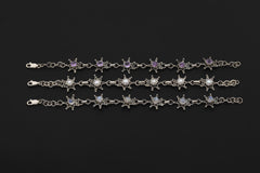 Amethyst Star Bracelet 925 Sterling Silver Adjustable 18-20cm Violet Gemstone Crown Chakra Aquarius Pisces Gift