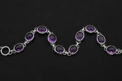 Handmade Amethyst Cabochon Bracelet, Sterling Silver, Crown Chakra Jewelry