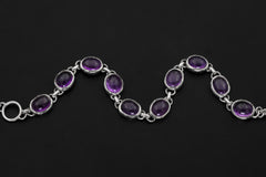 Cabochon Amethyst Bracelet Sterling Silver 925, Handmade Gemstone Jewelry, Pisces, Crown Chakra Healing, Intuition & Balance Gift