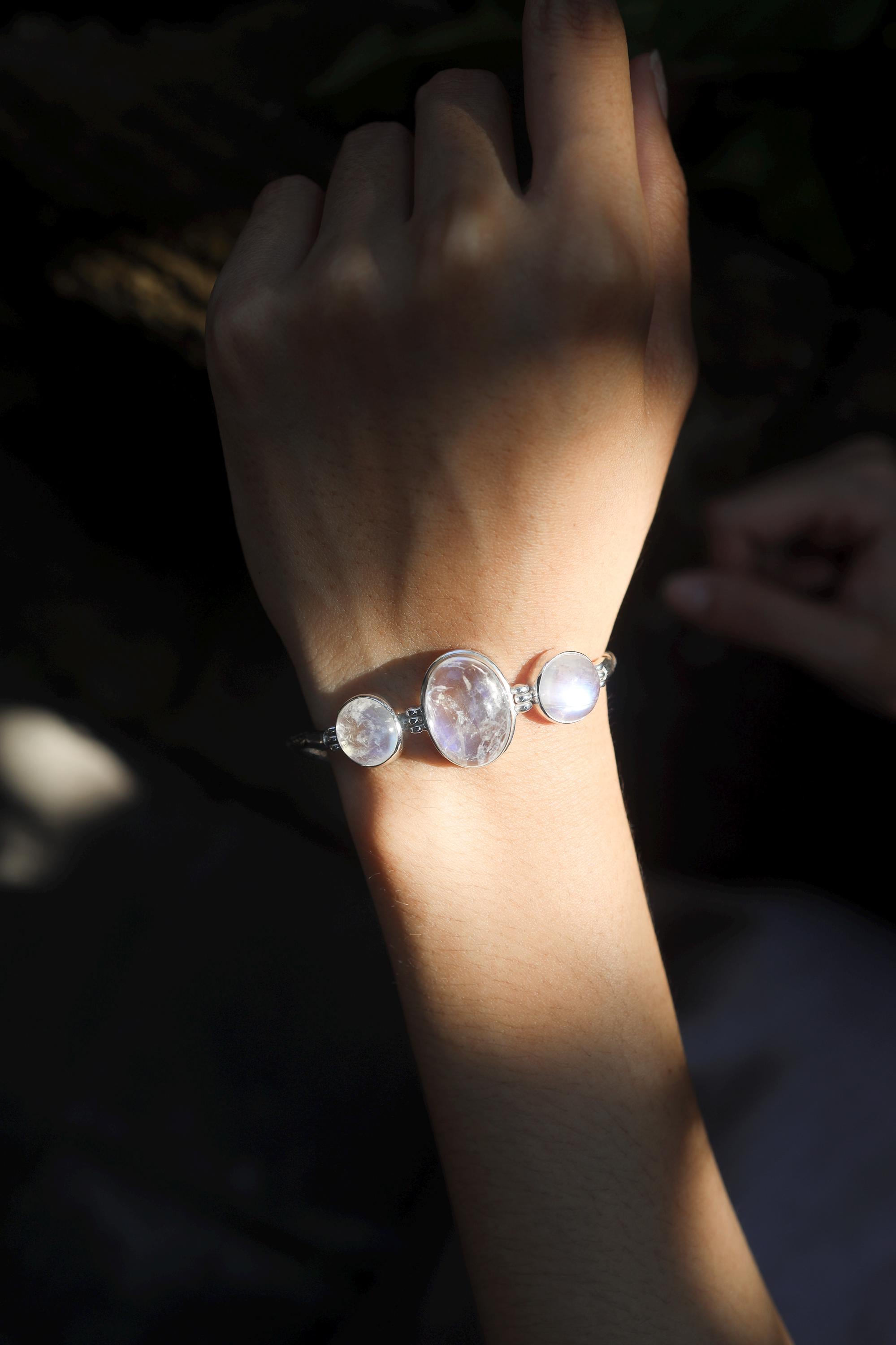 AAA Blue Moonstone Bracelet: 925 Sterling Silver Snake Chain, Adjustable