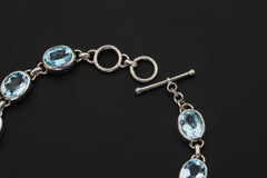 Faceted Blue Topaz Bracelet Sterling Silver 925, Handmade Crystal Jewelry, Pisces Zodiac Crown Chakra Healing Intuition Balance Gift