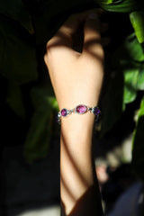 Cabochon Amethyst Bracelet Sterling Silver 925, Handmade Gemstone Jewelry, Pisces, Crown Chakra Healing, Intuition & Balance Gift