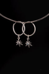 Opal Leaf Whisper Hoops in polished 925 sterling silver displayed on a choker with botanical Opal charms.