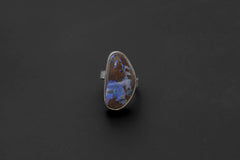 Boulder Opal Sterling Silver Ring: Adjustable Sand-Textured Statement Jewelry
