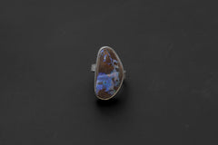 Boulder Opal Sterling Silver Ring: Adjustable Sand-Textured Statement Jewelry