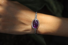 Amethyst Bracelet Sterling Silver, Byzantine Chain 925, Oval Cabochon Gemstone, Adjustable, Crown Chakra Healing Crystal Jewelry Gift