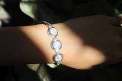 Blue Moonstone Bracelet 925 Sterling Silver Snake Chain Triple Cabochon Adjustable 18-21cm Cancer Chakra Gift