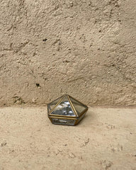 Brass Glass Ring Display Box Pentagon Jewelry Box Vintage Patina Proposal Ring Holder Geometric Keepsake Gift