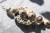 Shell Cabochon Bracelet 925 Silver Spiral Fossil Look Ocean Jewelry Beige Caramel Toggle Clasp Handmade Coastal Gift