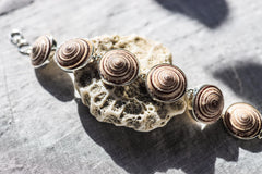 Spiral Shell Bracelet Sterling Silver 925 Cabochon Link Bracelet Toggle Clasp Ocean Talisman Jewelry Gift
