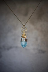 Ganesha Aqua Aura Quartz Pendant, Blue Tourmaline, 925 Silver
