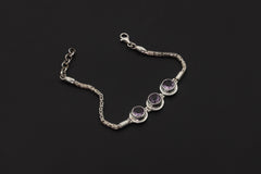 Amethyst Bracelet 925 Sterling Silver Byzantine Chain AAA Faceted Oval Gemstones Crown Chakra Aquarius Pisces Gift