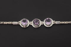 Amethyst Bracelet 925 Sterling Silver Byzantine Chain AAA Faceted Oval Gemstones Crown Chakra Aquarius Pisces Gift