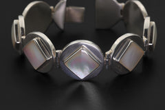 Geometric Mother of Pearl Bracelet, 925 Sterling Silver, Handmade