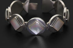 Geometric Mother of Pearl Bracelet, 925 Sterling Silver, Handmade