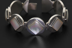 Mother of Pearl Bracelet 925 Silver Diamond Set Shell Cabochon Jewelry Ocean Talisman Heart Chakra Handmade Gift