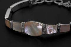 Ocean Energy Mother of Pearl Bracelet, 925 Sterling Silver Adjustable, Moonlight Shell Jewelry Gift, Heart Chakra Healing