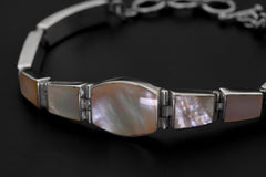 Mother of Pearl Bracelet, 925 Sterling Silver, Adjustable Length
