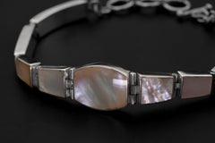 Mother of Pearl Bracelet 925 Silver Graduated Geometric Shell Panels White Iridescent Water Energy Jewelry Gift
